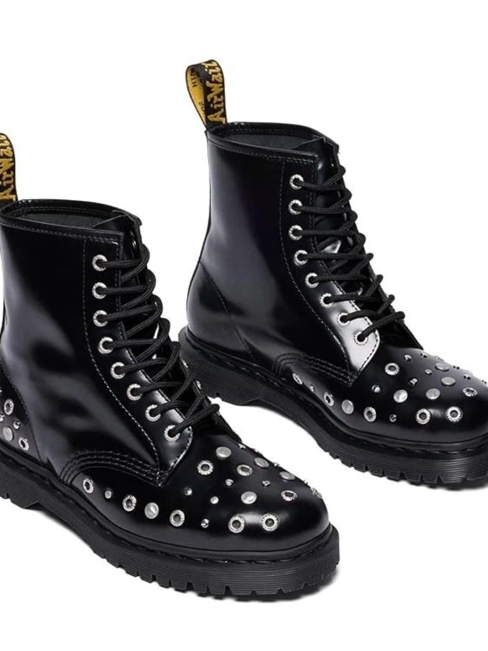 Dr. Martens 1460 Hardware Unisex Shiny Leather Boots w Grommets, Men 10 Women 11